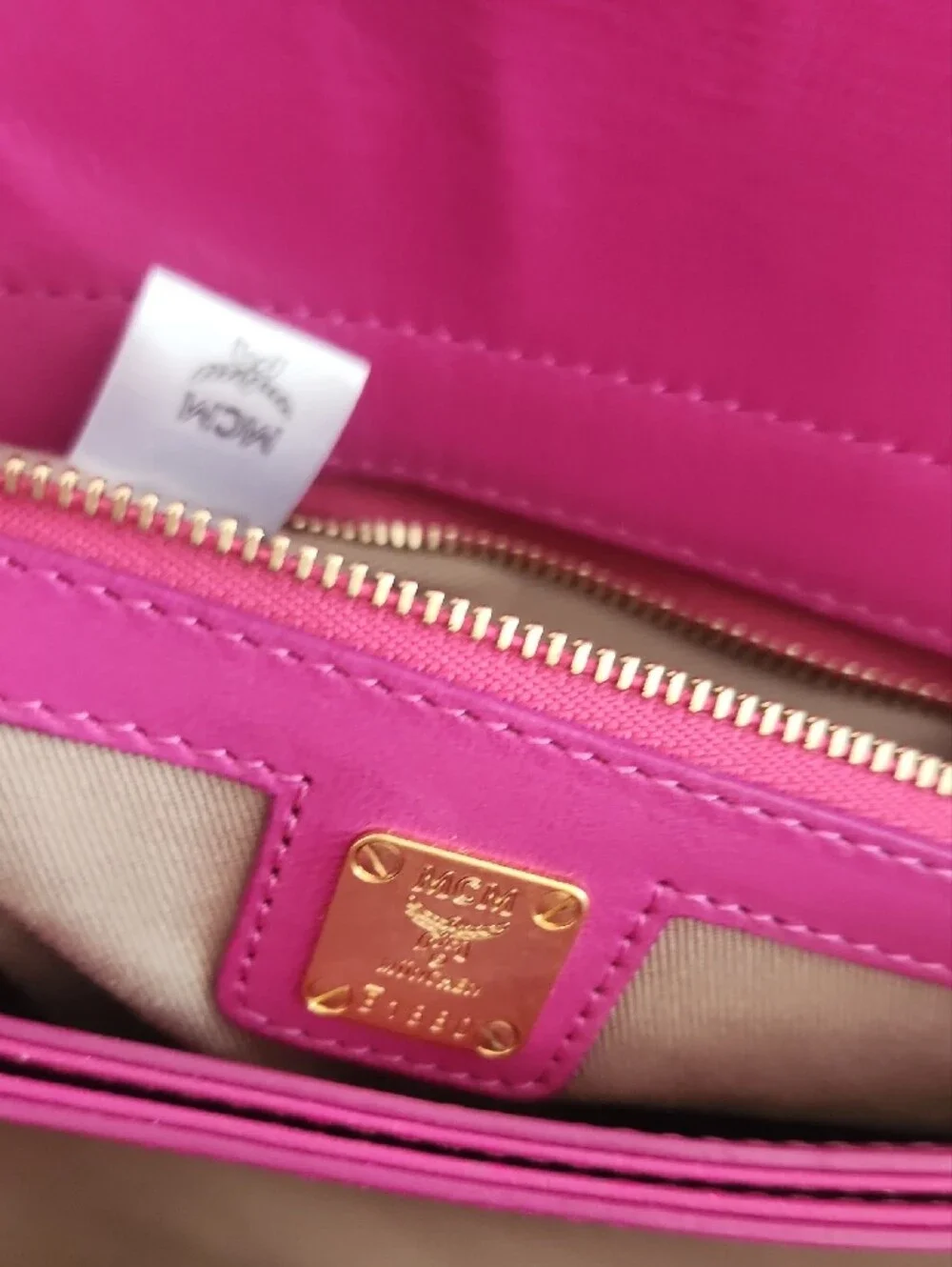 MCM Fuchsia Pink Saffiano Leather Top-Handle Satchel W/Crossbody Strap